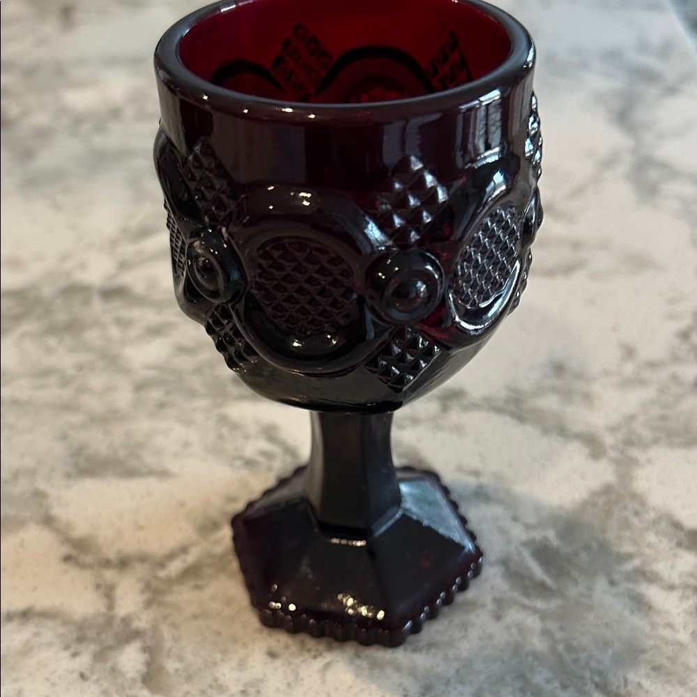 Vintage Style Dark Red Goblet. Avon 1876 Cape Cod collection. Eight available